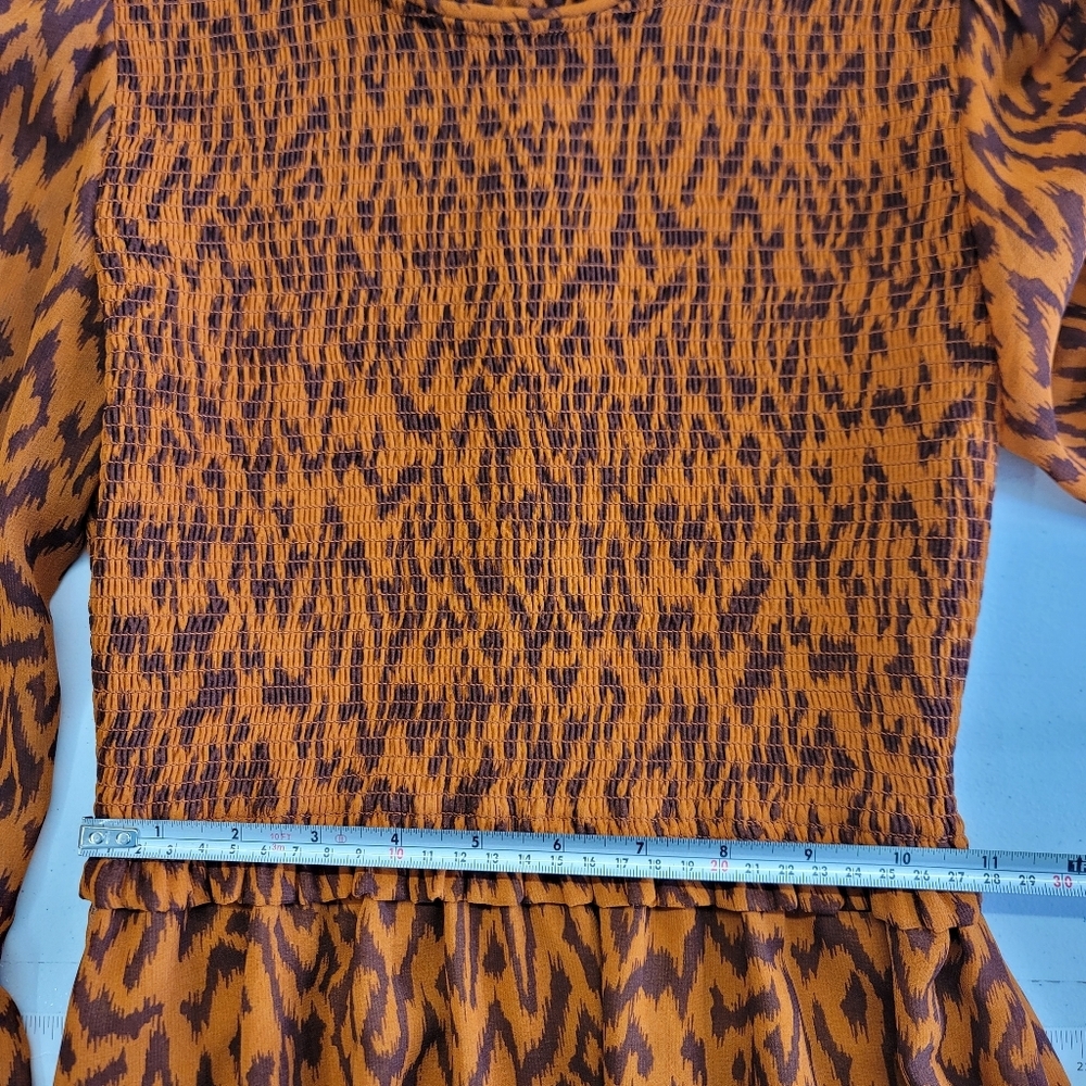 Wilfred Aritzia Rosalyn Abstract print tiered puff long  sleeves chiffon Dress - Picture 15 of 16